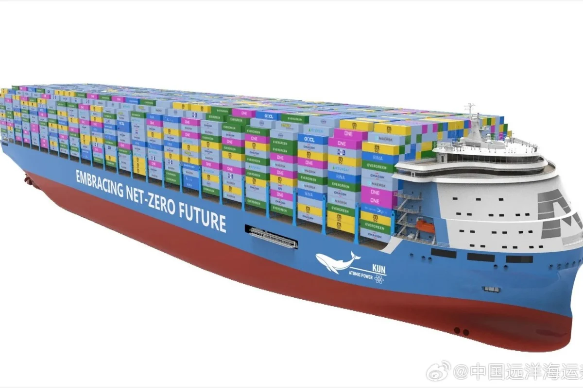 A giant container ship newly designed by a Chinese shipyard